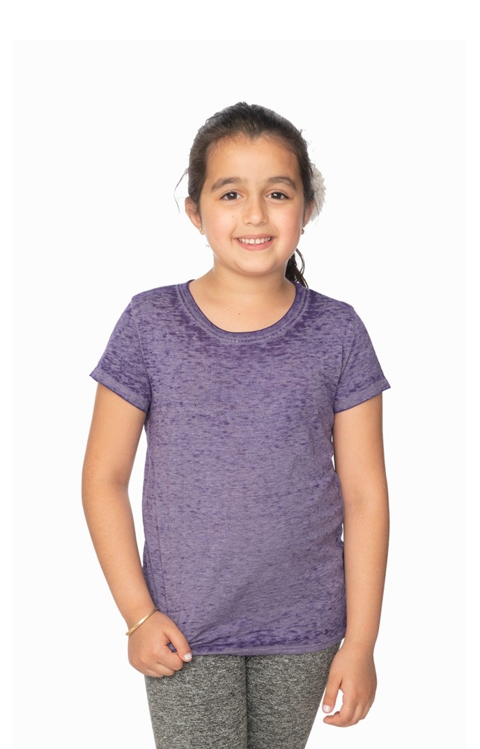 USA Made - Youth Burnout Wash Short Sleeve Girls Tee - Heather purple - xl