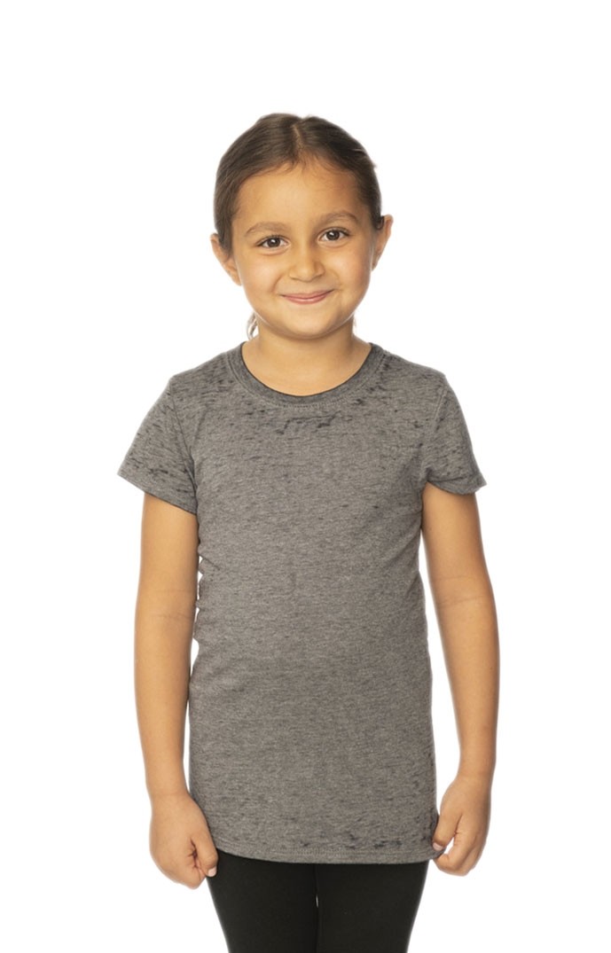 USA Made - Youth Burnout Wash Short Sleeve Girls Tee - Heather charcoal - xl