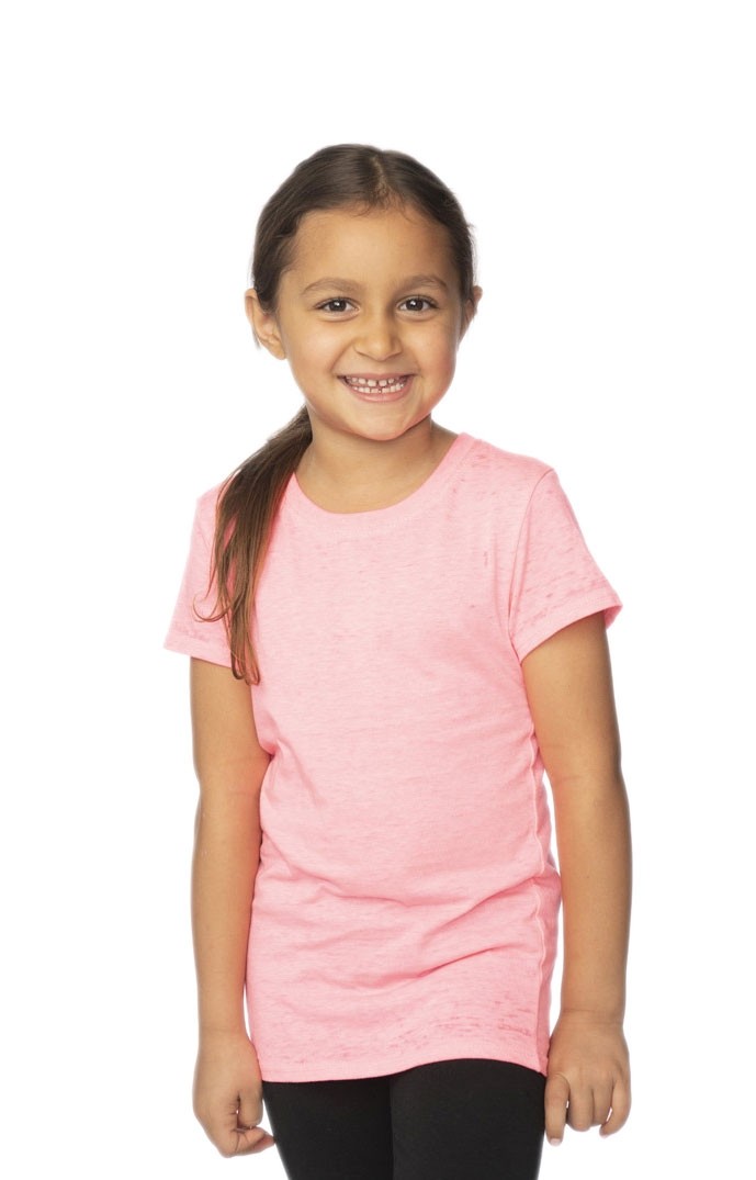 USA Made - Kids Burnout Wash Short Sleeve Girls Tee - Heather fuschia - 5