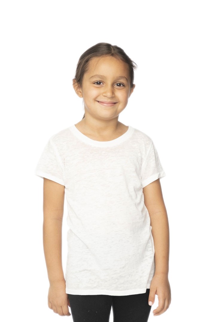 USA Made - Kids Burnout Wash Short Sleeve Girls Tee - White - 5
