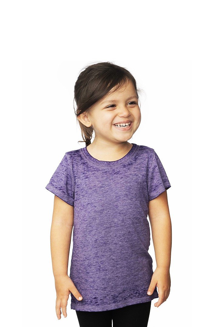 USA Made - Kids Burnout Wash Short Sleeve Girls Tee - Heather purple - 5