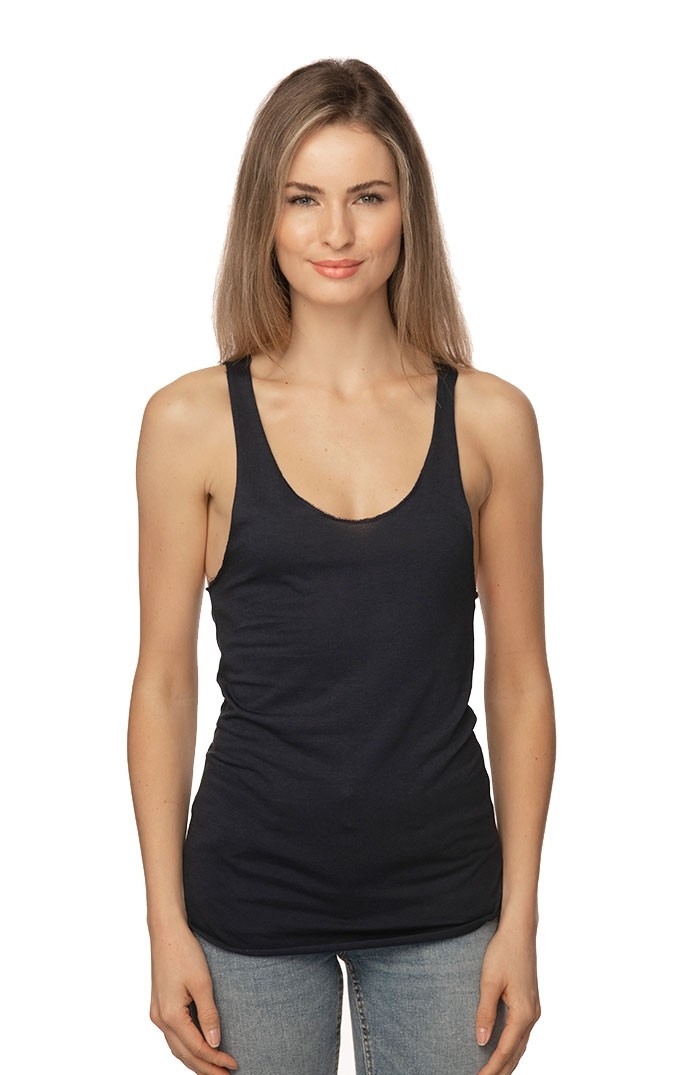USA Made - Women's Viscose Bamboo Organic Raw Edge Tank Top - Eclipse - l