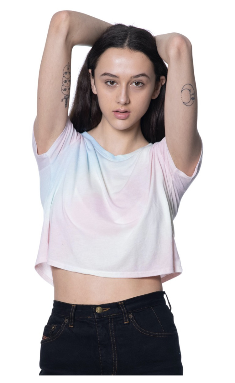 ■Off-White■ Tie Dye Crop Tee Beige OWAD216S23FAB0056200 OW J9272 Fashion Ladies Crop Tops Tie Dye Women Tops Short