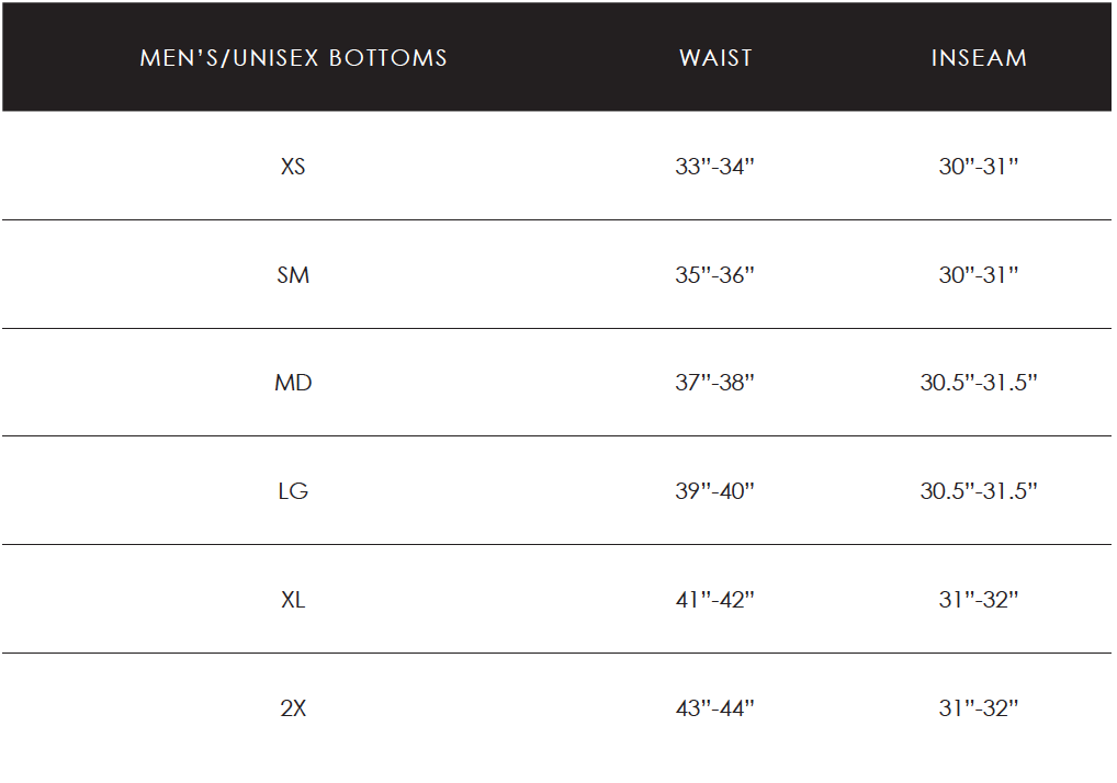 Mens Size Chart