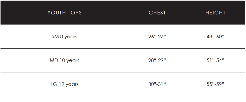 Youth Size Chart